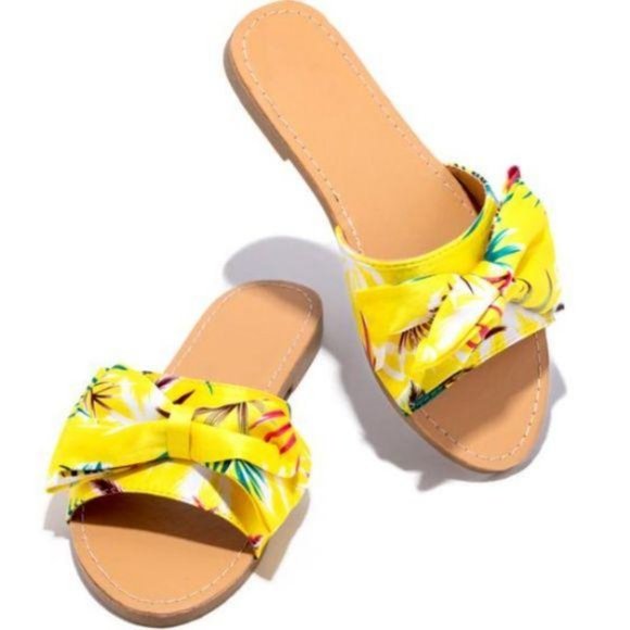Shoes - Summer Floral Slides- Yellow